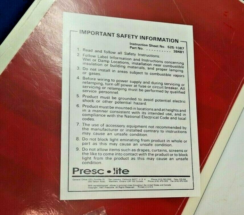 11" RED FACEPLATE ONLY Emergency Sign with Diffuser EXIT NEW PRESCOLITE SF-R