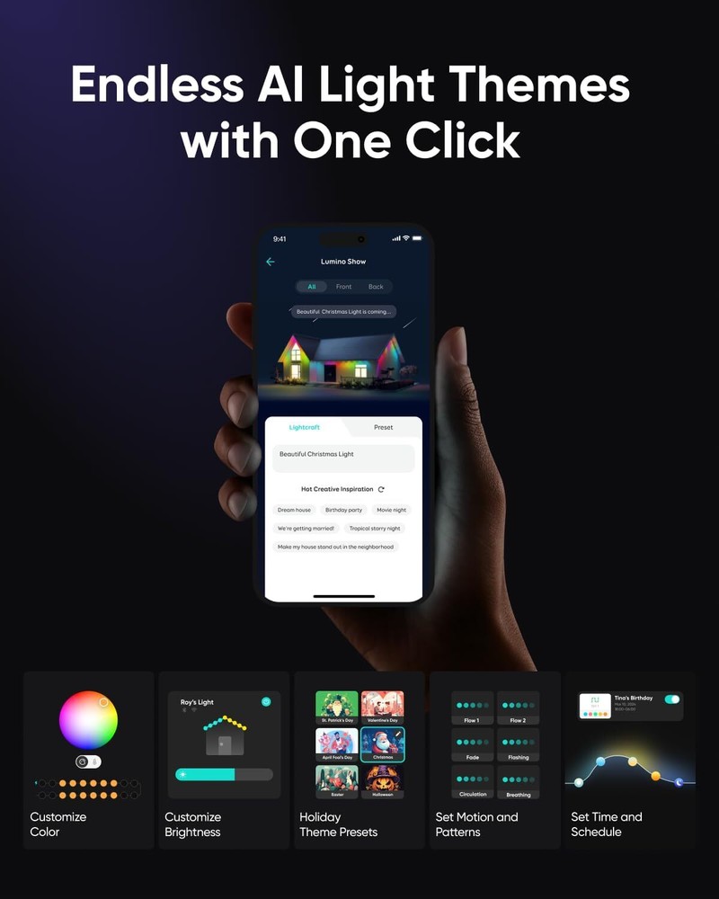 eufy Permanent Outdoor Lights E22 50ft String Triple-LED Smart RGBWW APP Control