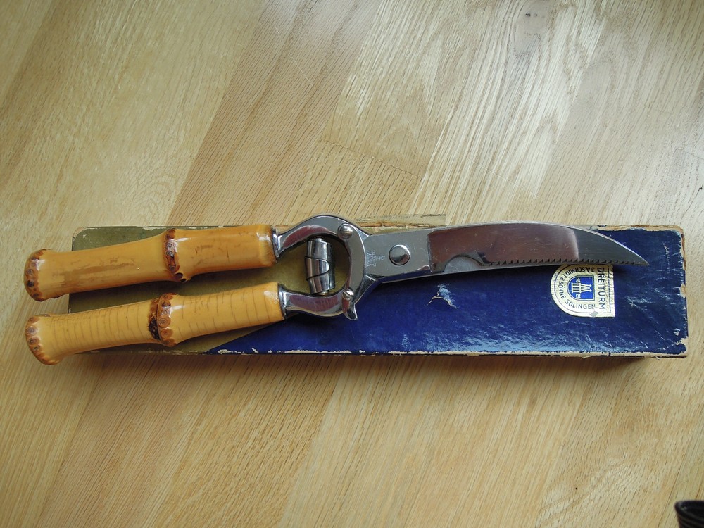 Vtg Solingen Poultry Scissors Shears Kitchen Germany Carves Stag Bone Handle