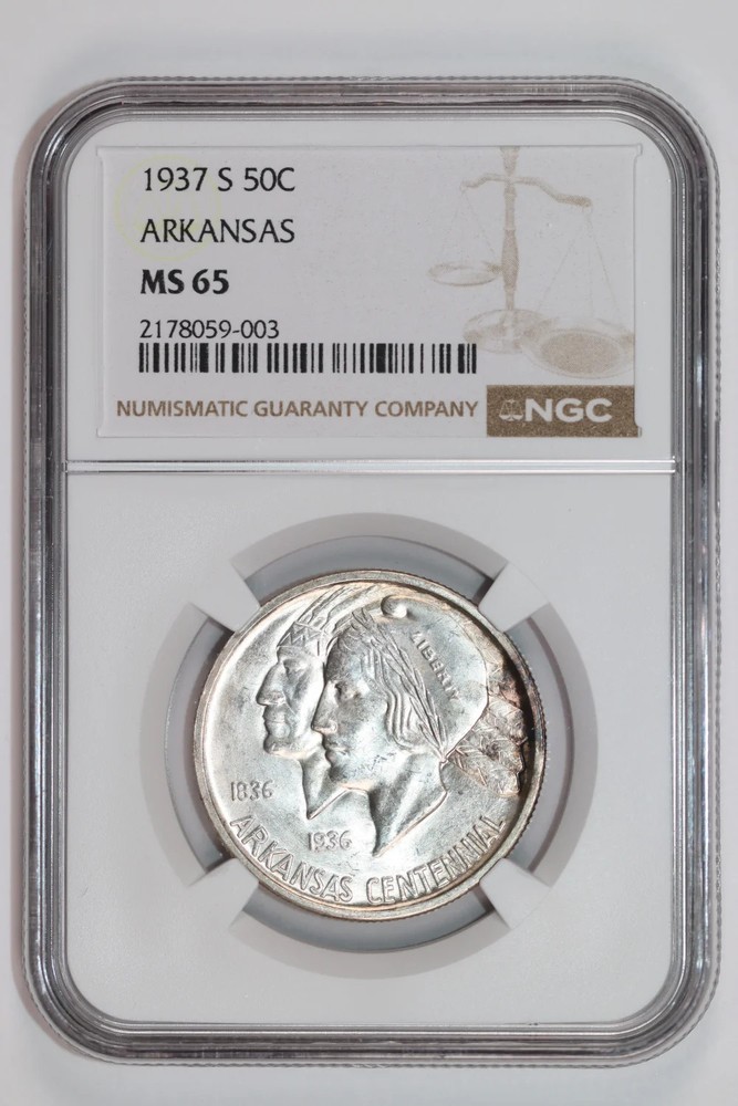 1937-S ARKANSAS COMMEMORATIVE HALF DOLLAR NGC MS65