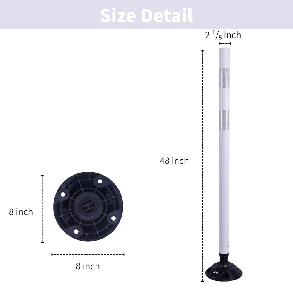 8PCS 48" White Traffic Delineator Posts Spring Channelizer Posts for Road Safety