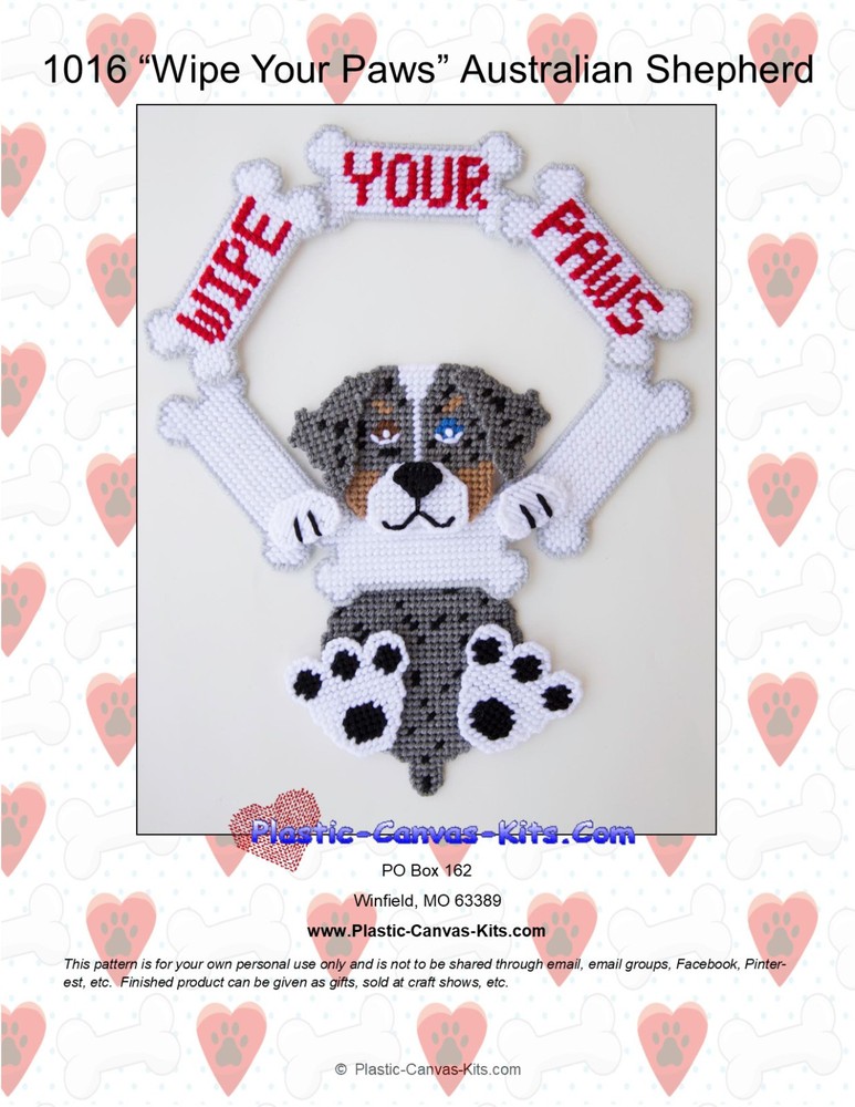 Australian Shepherd -Wipe our Paws - Wall Hanging- Plastic Canvas Pattern or Kit