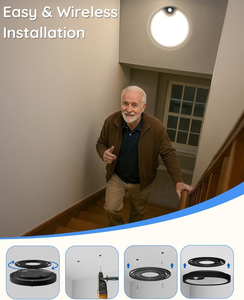 Waterproof Shower Light Indoor - Rechargeable Motion Sensor Ceiling Light, 3C...