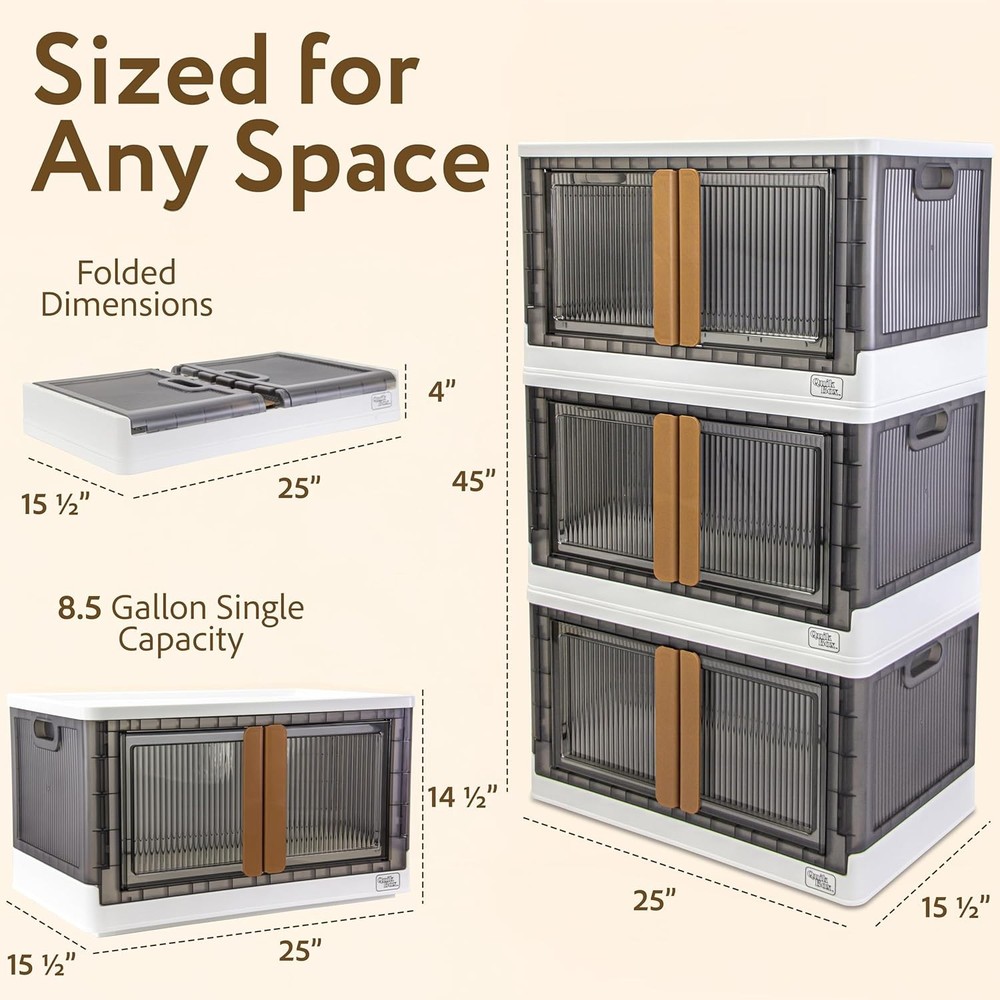 Quik Box 19 Gallon Stackable Storage Bins W/ Doors Collapsible Organizer
