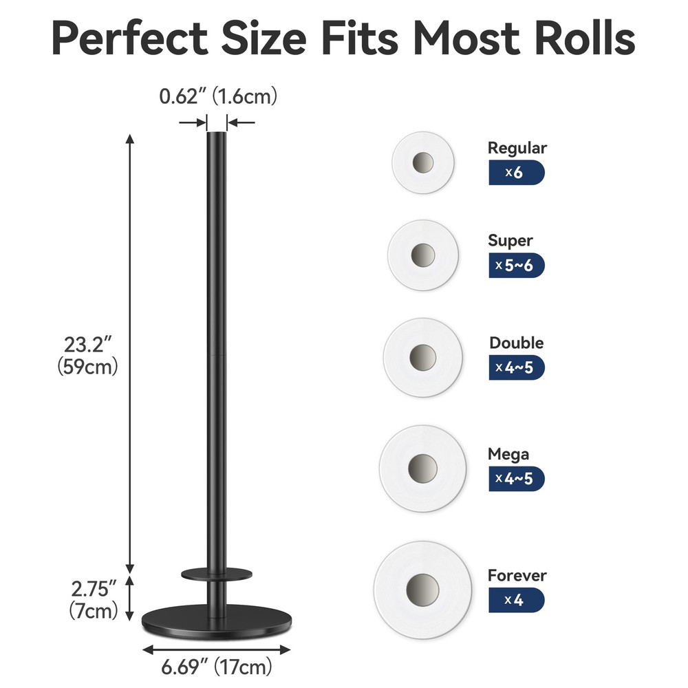Black Toilet Paper Holder Stand for Spare Rolls Storage, Matte