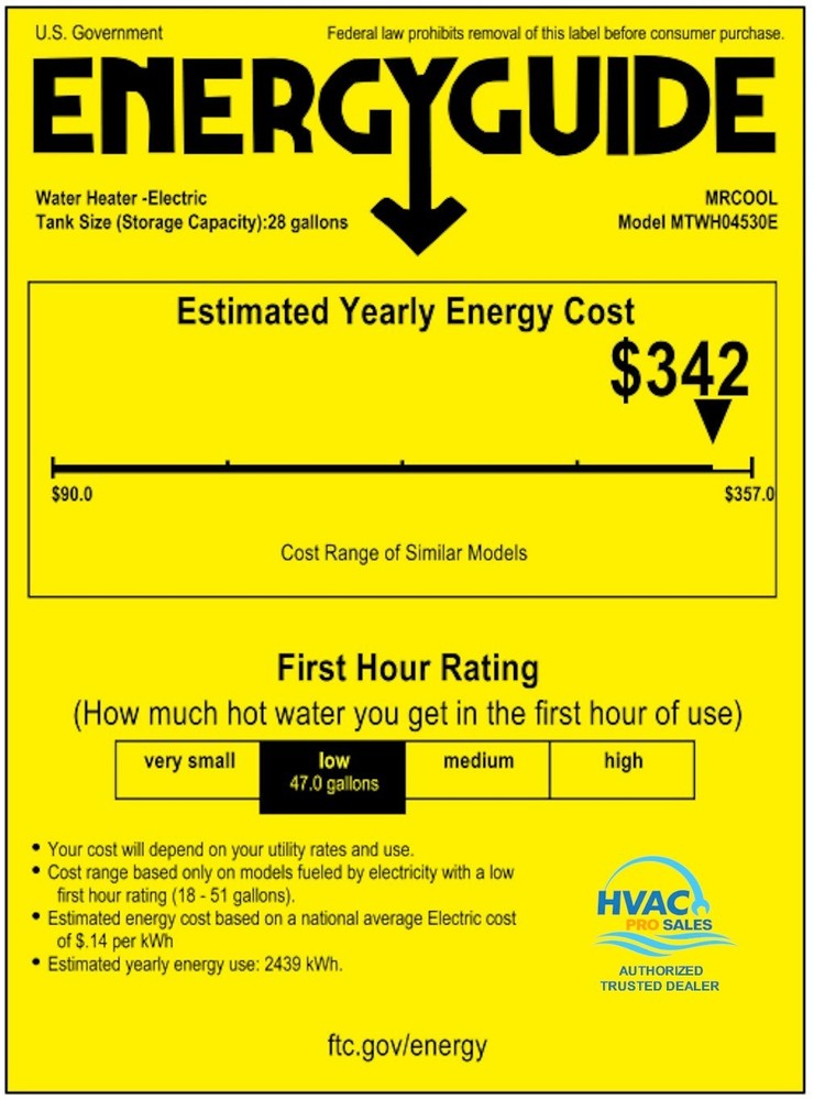 MRCOOL HeatWise 4500W Electric Tank Water Heater 50 Gal 10-Yr Warranty 240V