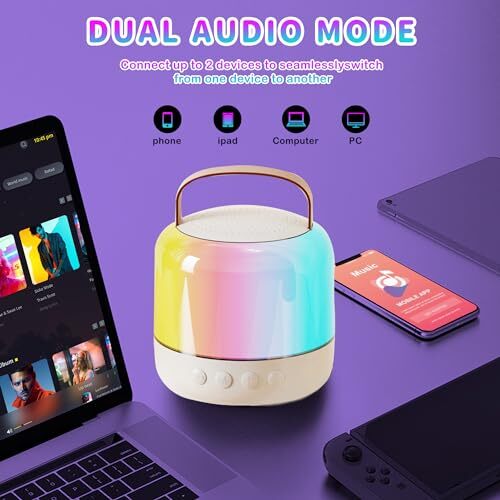 Karaoke Machine 2MIC Bluetooth Portable Speaker Wireless Microphone - White