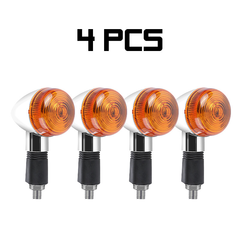 4x Chrome Bullet Front Rear Motorcycle Turn Signal Blinker Indicator Amber Light
