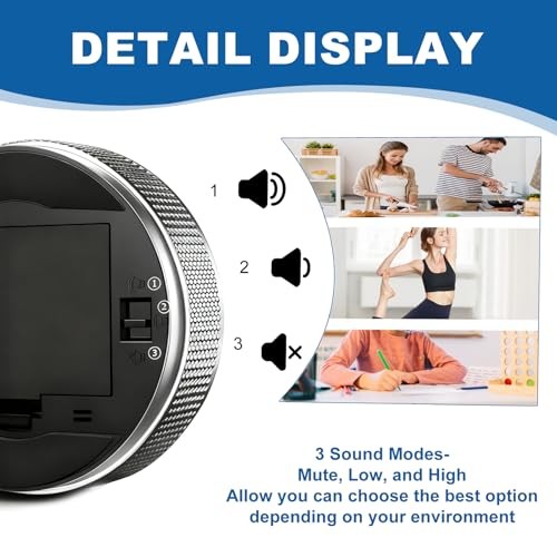 Digital Kitchen Timer, Magnetic Countdown Countup Visual Timer with Silver