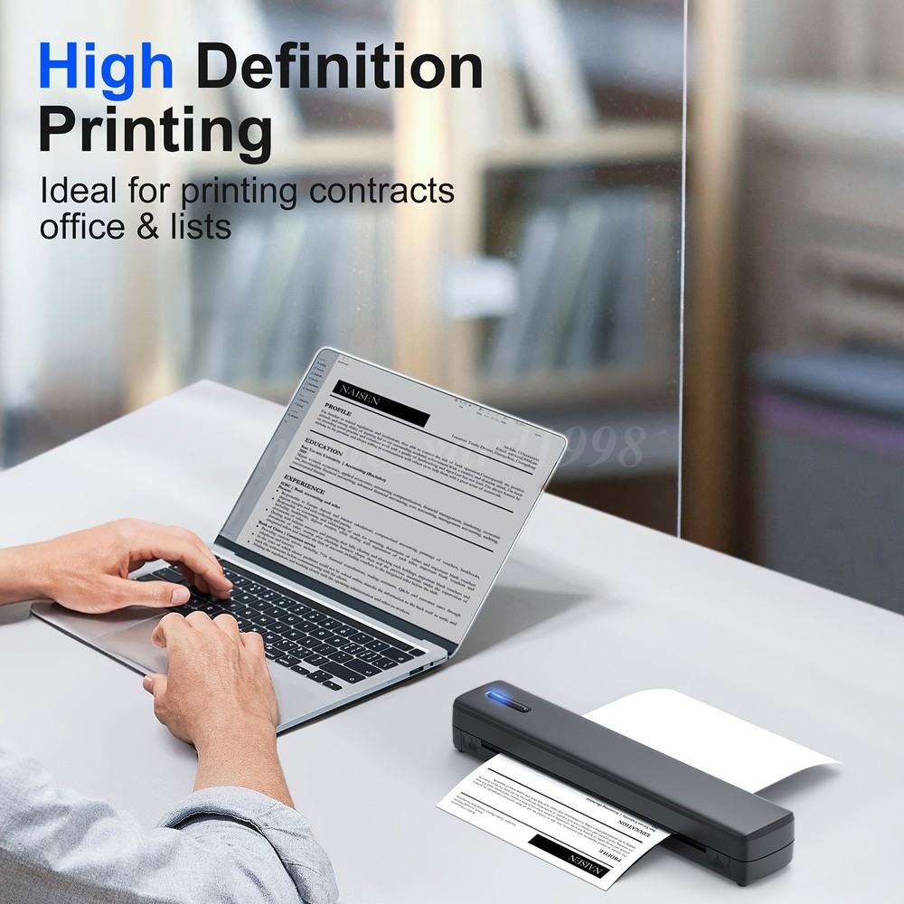 Support A4 Portable Printer Wireless Inkless thermal Printer Bluetoothe Black