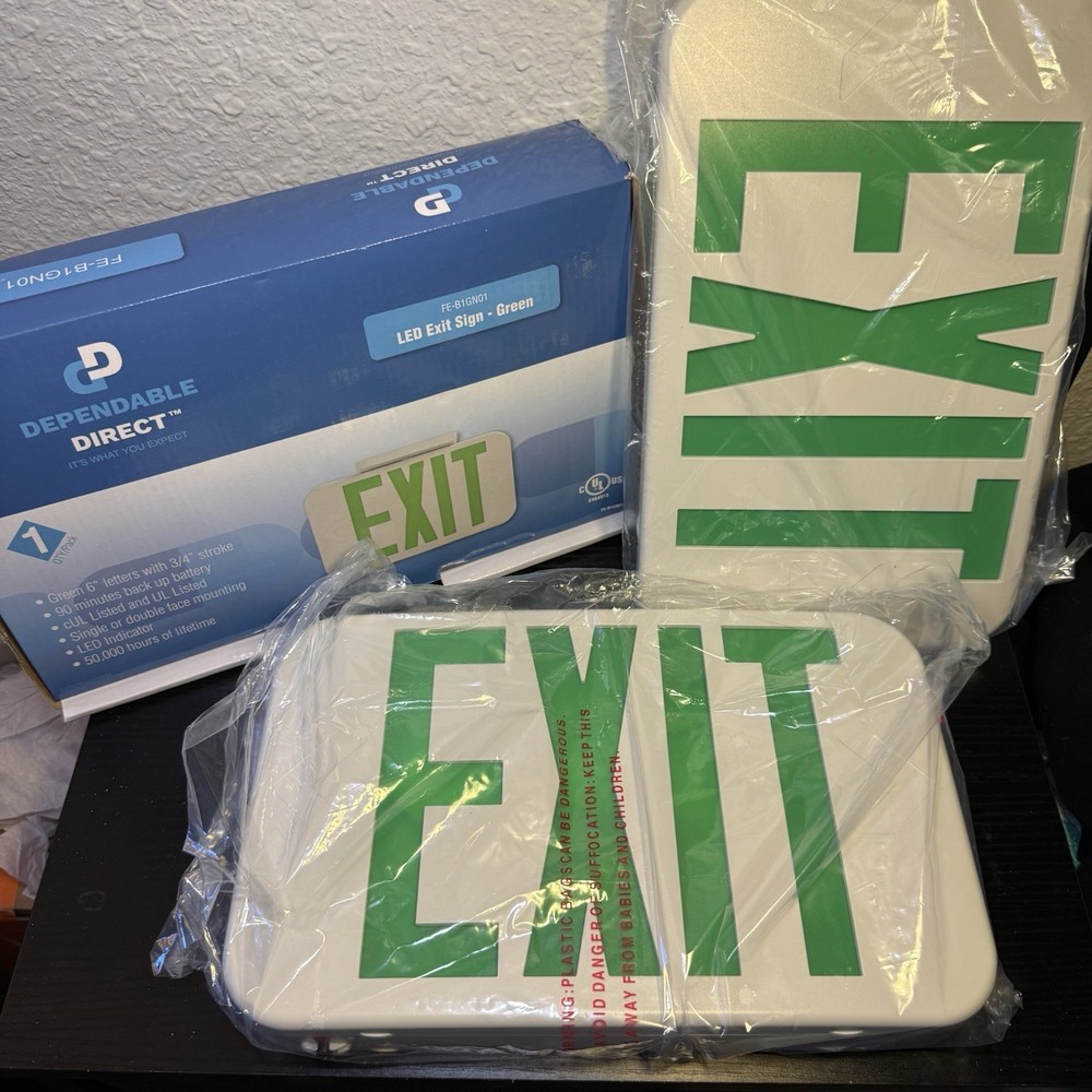 Dependable Direct 2-Pack Double Side LED Green Exit Sign Emergency Light In Box