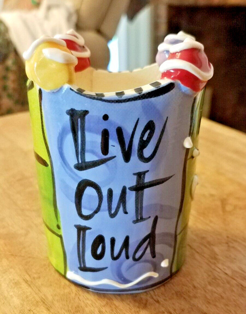 Hand Made Signed Ceramic Pottery Decorative Cup 'LIVE OUT LOUD'