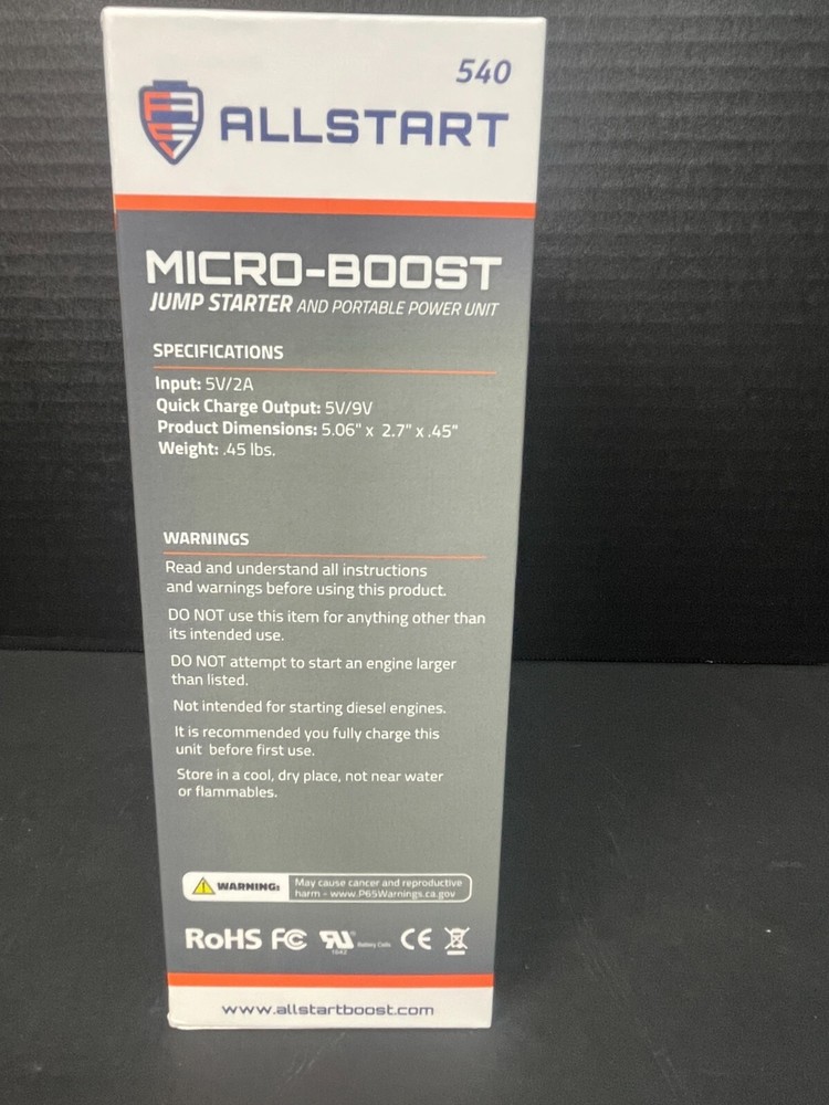 Allstart Micro-Boost 500AMP Jump Starter Portable Power Unit Quick Charge Device