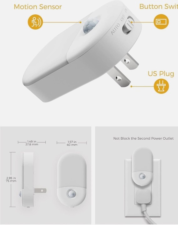 Motion Sensor LED Night Light 2-Pack Automatic Plug-In for Safety Convenience