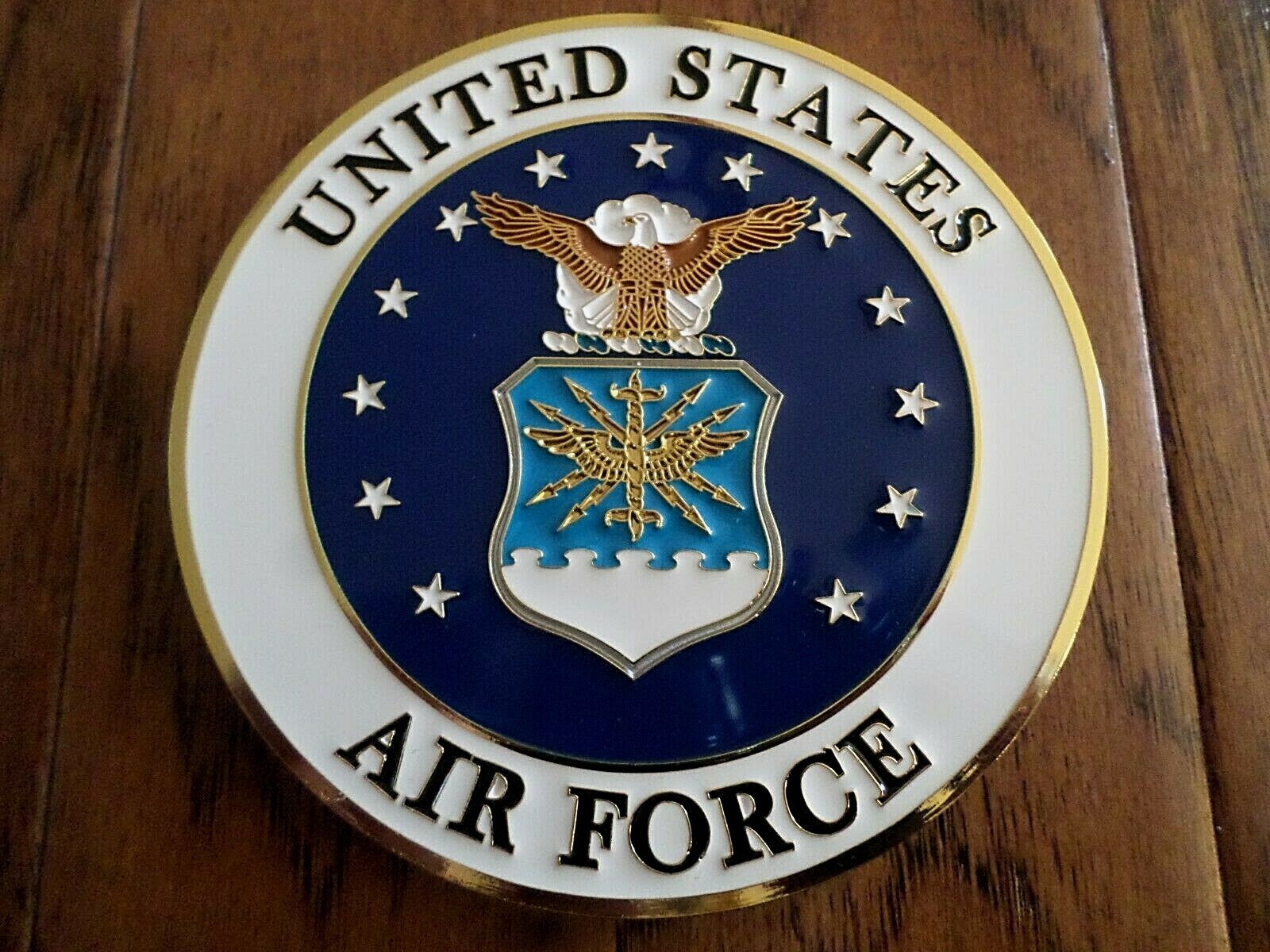U.S AIR FORCE METAL MEDALLION ENAMEL SHADOW BOX PRESENTATION EMBLEM PLAQUE 4 X 4