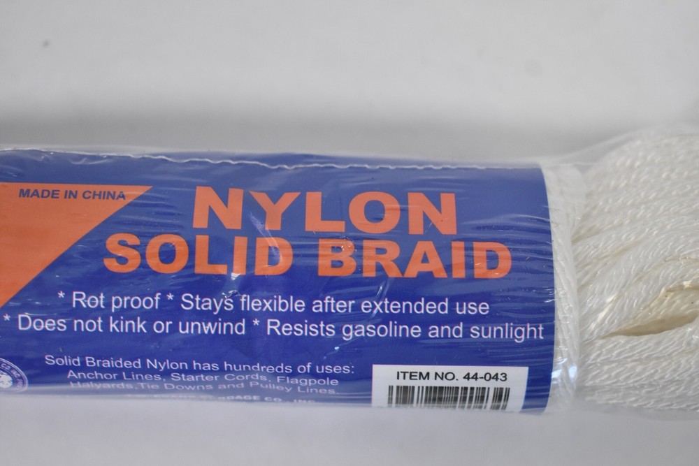 TW Evans Solid Braid Nylon Rope 50' x 1/8" #4 44-043 White Flexible Extended Use