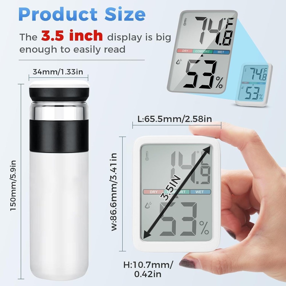 Precision Digital Thermometer & Hygrometer with Large LCD & Multiple Mounting...