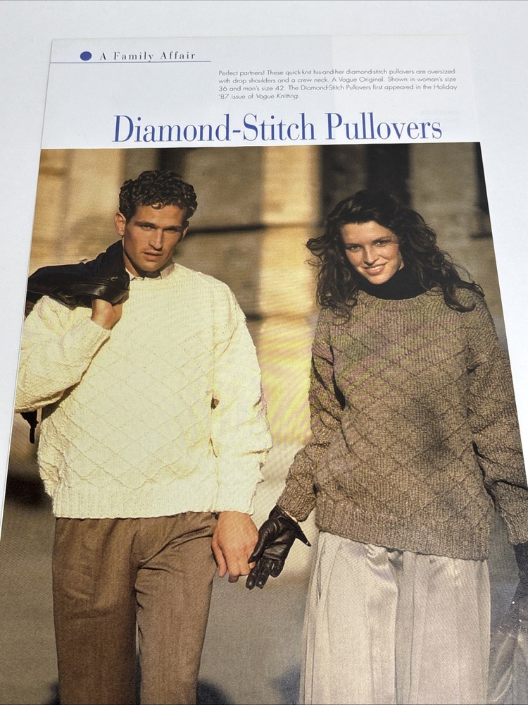Diamond Stitch Pullover Adult Sizes Knitting Pattern Pages From Book
