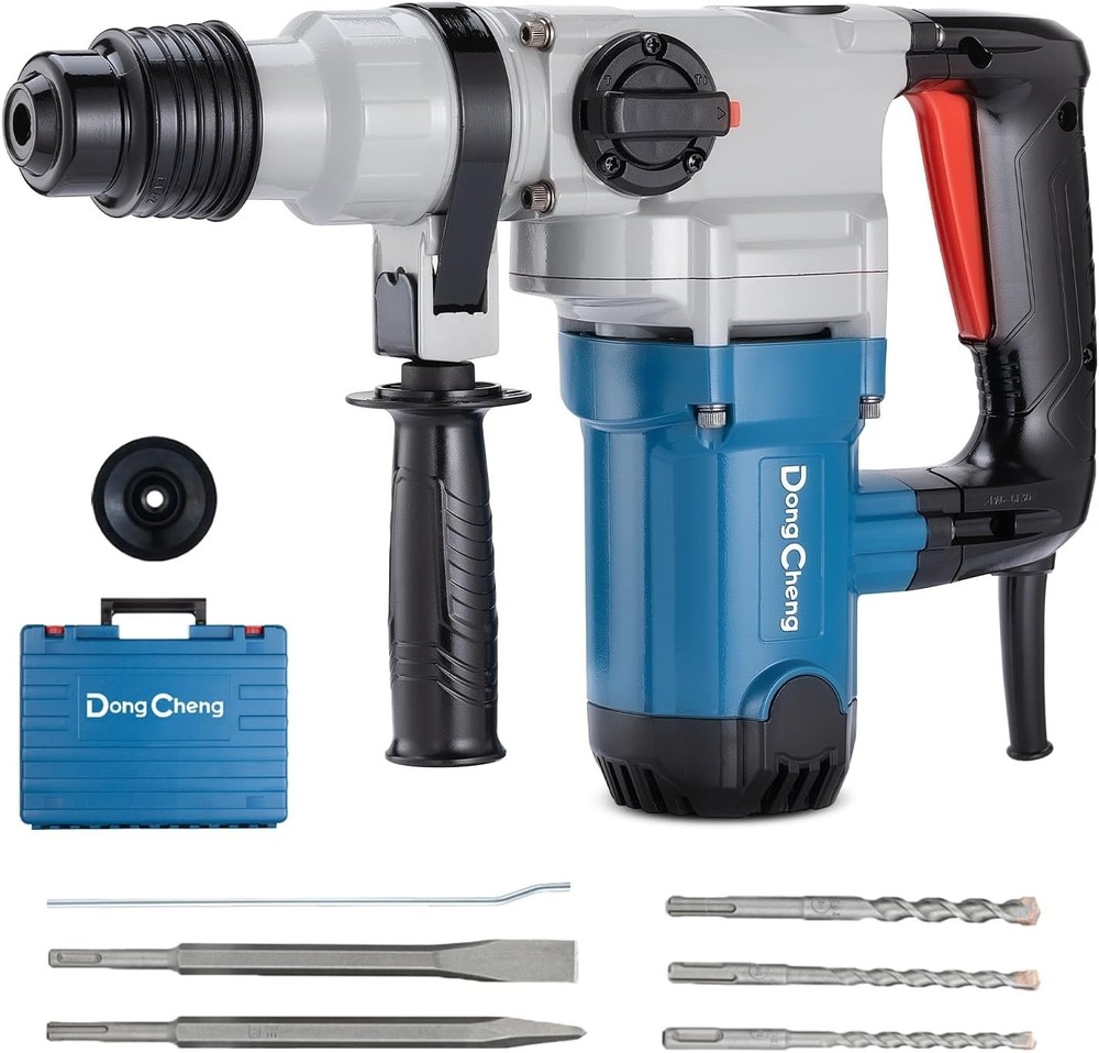 Powerful 9.2 Amp Rotary Hammer Drill with Adjustable Handle, 3 Drill Bits