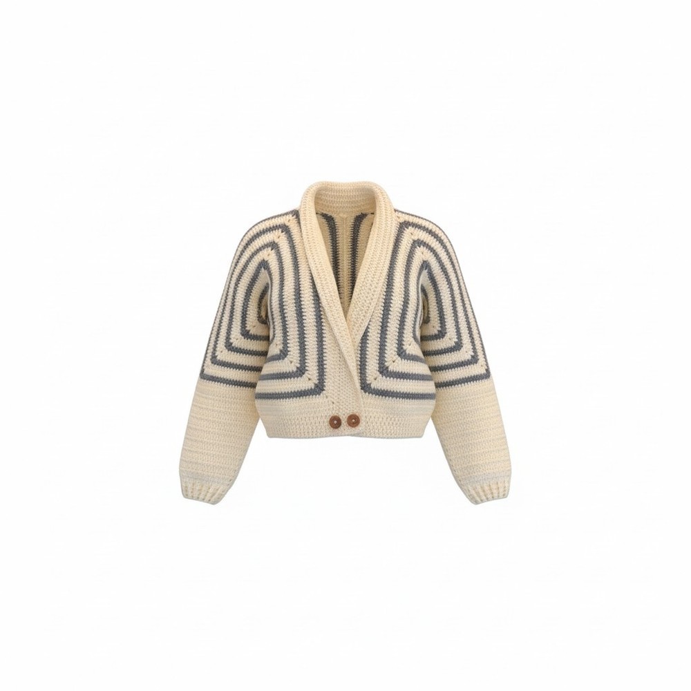 Crochet White and Grey Stripped Cardi