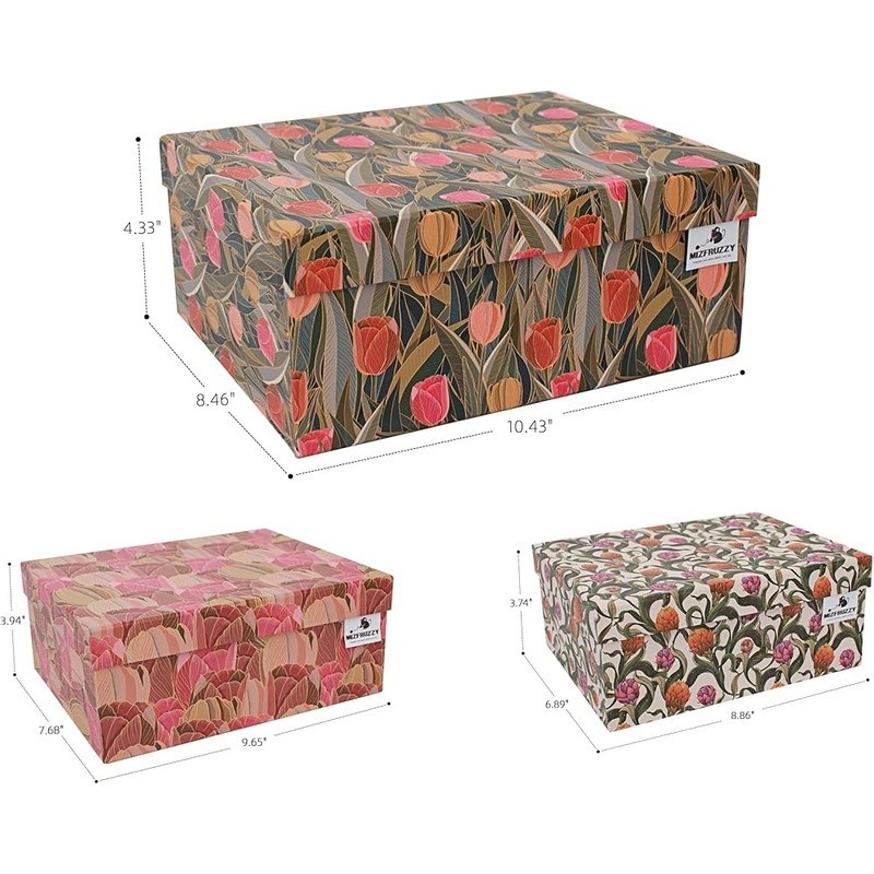 Elegant Floral Storage Boxes Set Stackable Nesting Organizers Home Office Decor