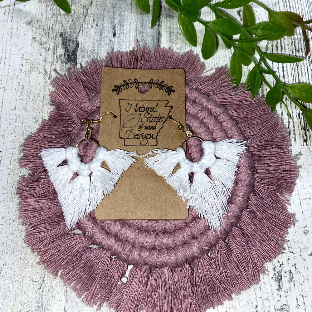 Handmade Boho Macrame Dangle Earrings White