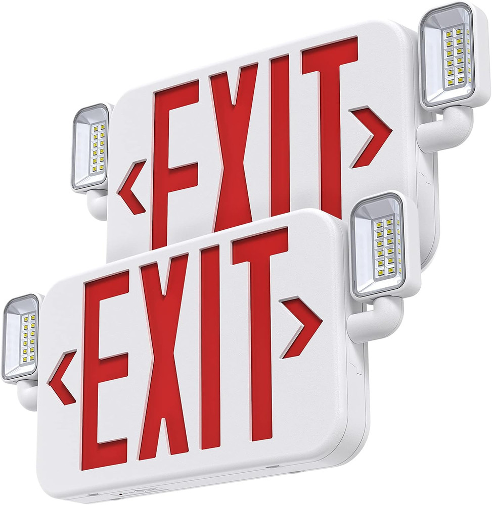 Led Combo Emergency Exit Sign Light with Two Adjustable Head Lights and Backup B
