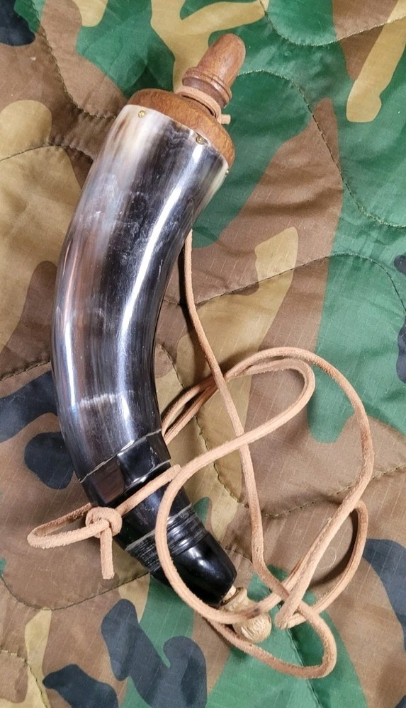 Modern Muzzleloading Black Powder Powder Horn With Leather Strap