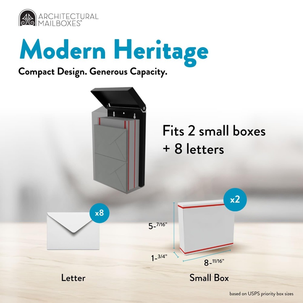 Modern Heritage™ Vertical Wall-Mounted Mailbox for Outside, Rust-Resistant Ga...