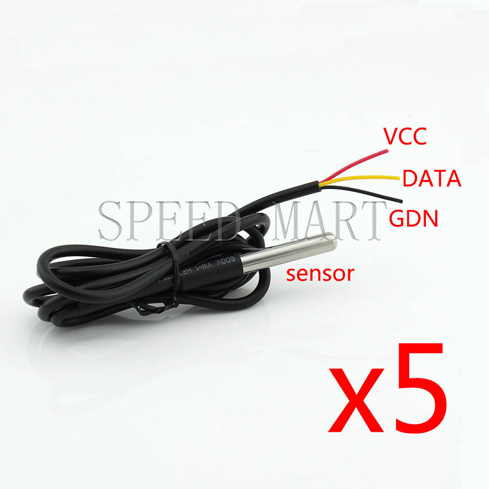 5 pcs Waterproof Digital Temperature Transmitter Thermal Probe Sensor DS18B20