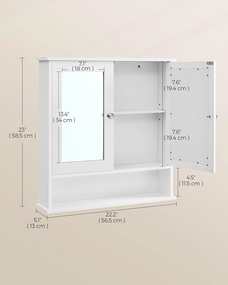 Bathroom Cabinet with Mirror, Wall Cabinet with 2 Mirrored Doors, Adjustable ...