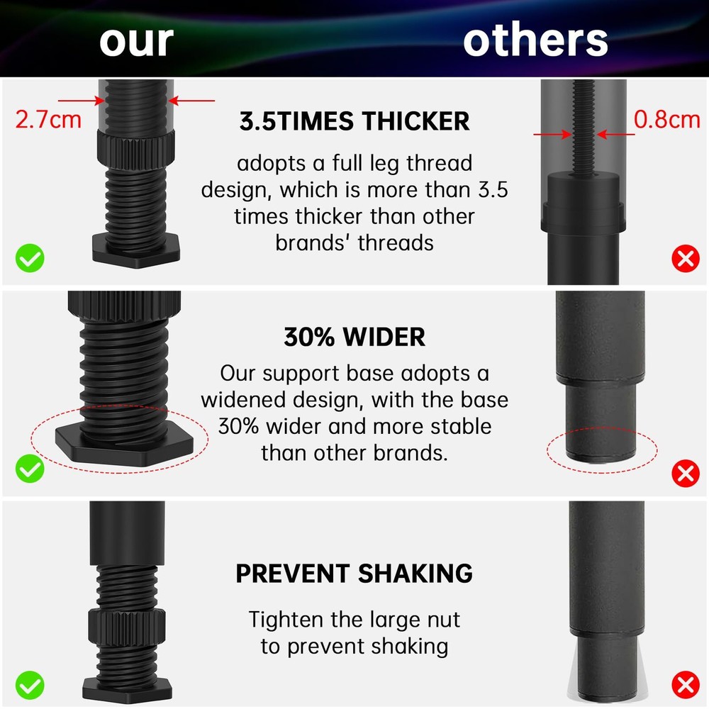 4PCS Adjustable Bed Frame Support Legs ( (8.3"-14.5" ), Frame Center Slats Heavy