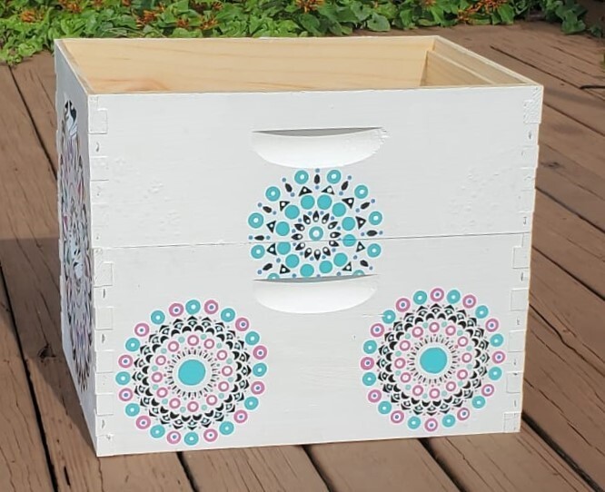 CUSTOM Painted decorated beehive (Deep/Brood and Medium/honey super) MANDALA