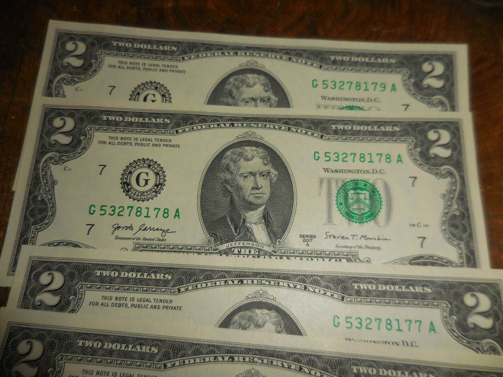 10 Consecutive U.S. $2 DOLLAR BILLS Uncirculated 2017A~G53278170-79A