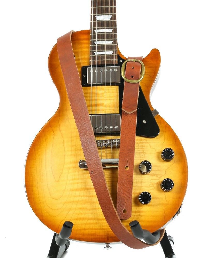 1 1/4" Wide Tan Saddle Leather Buckle Guitar Strap