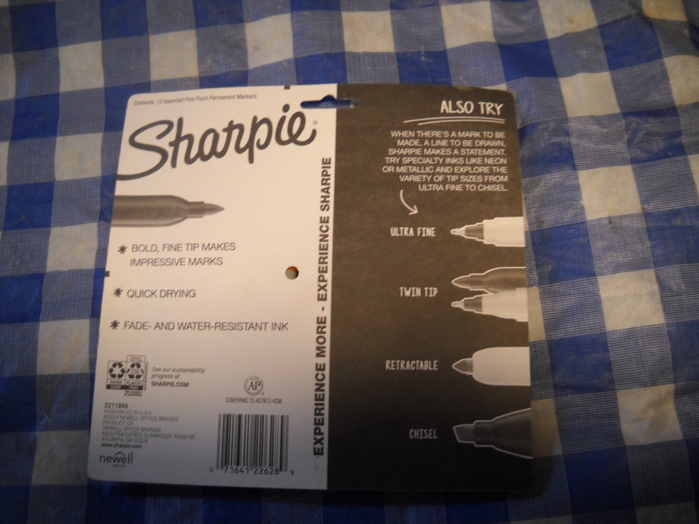 2-Sharpie Permanent Markers, Fine Point, Assorted Bold Colors, 12 Count