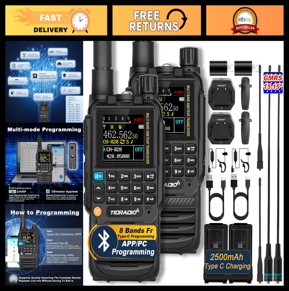 TIDRADIO TD-H3 GMRS Radios Handheld, APP/Web Bluetooth Programming, 8-Band Long
