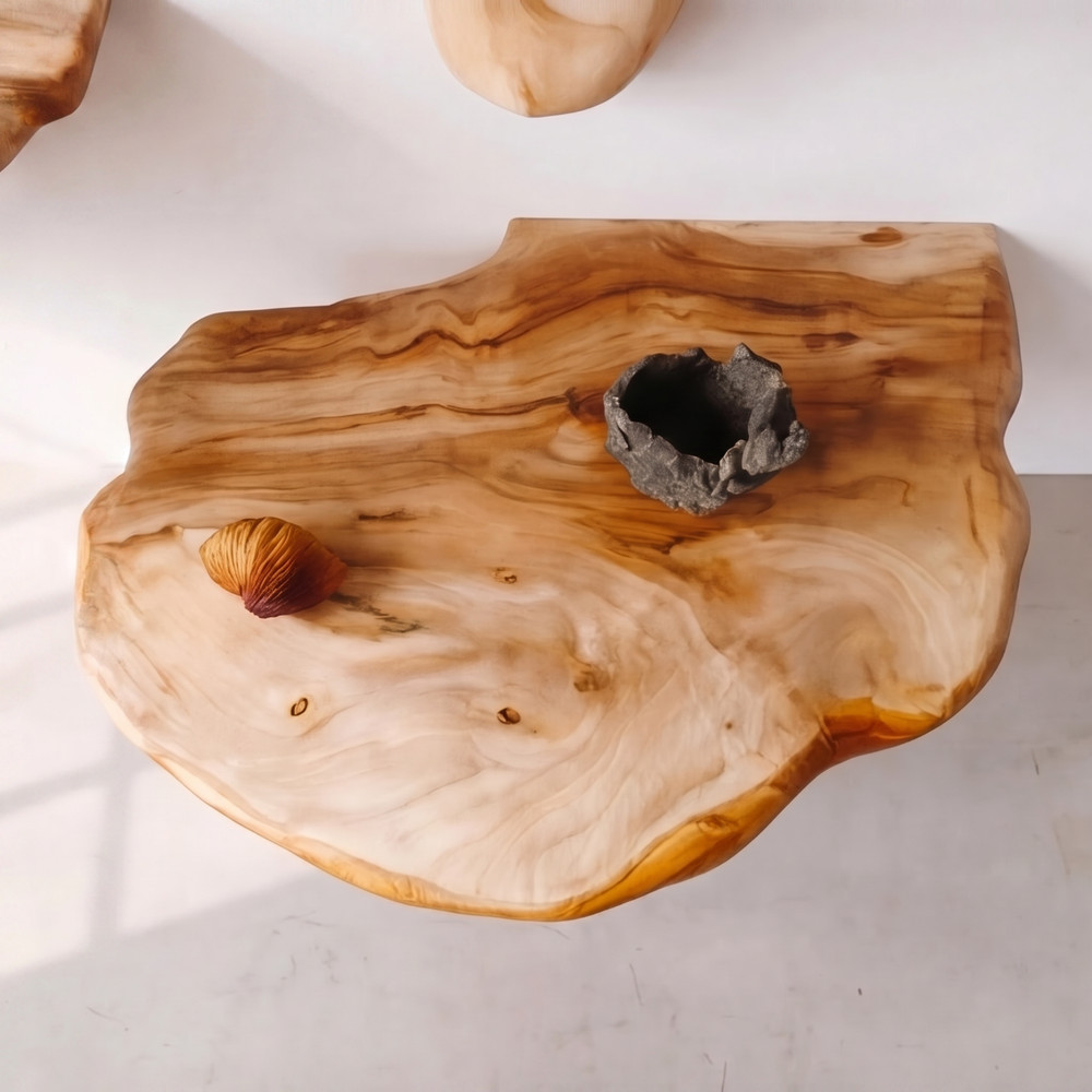 Rustic Live Edge Wall Shelf - Handcrafted Solid Wood Floating Timber