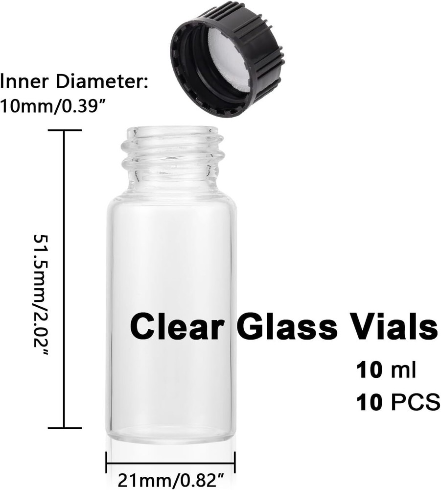 10 Pack 10ml Clear Glass Sample Vials Liquid Sampling Bottles with Screw Caps