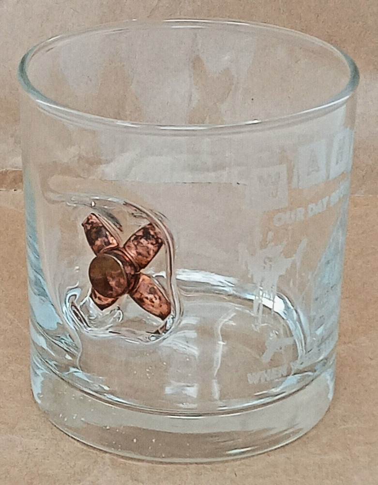 Bullet Embedded Clear Drinking Glass rocks whiskey etched WAHI forensics theme