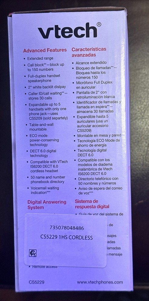 VTECH CS5229 Cordless Answering System With 1 Handset & Extended Range DECT 6.0