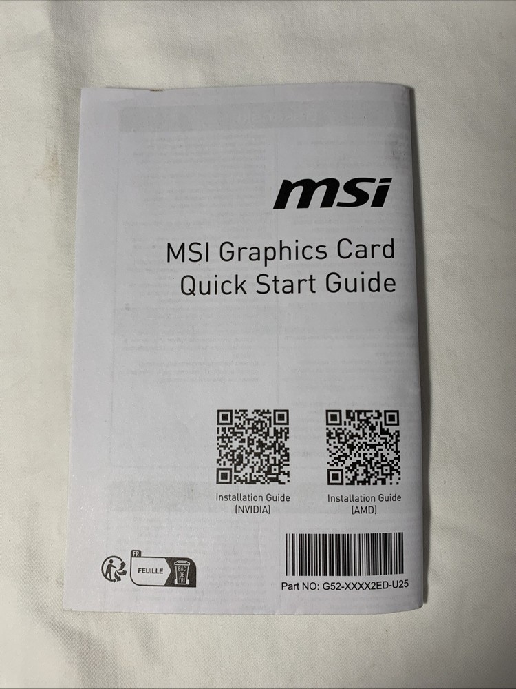 MSI Graphics Card Quick Start Guide Booklet
