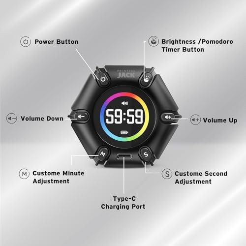 Jack Pomodoro Timer - Productivity Cube, Visual Focus Timer, Mute & Real Black