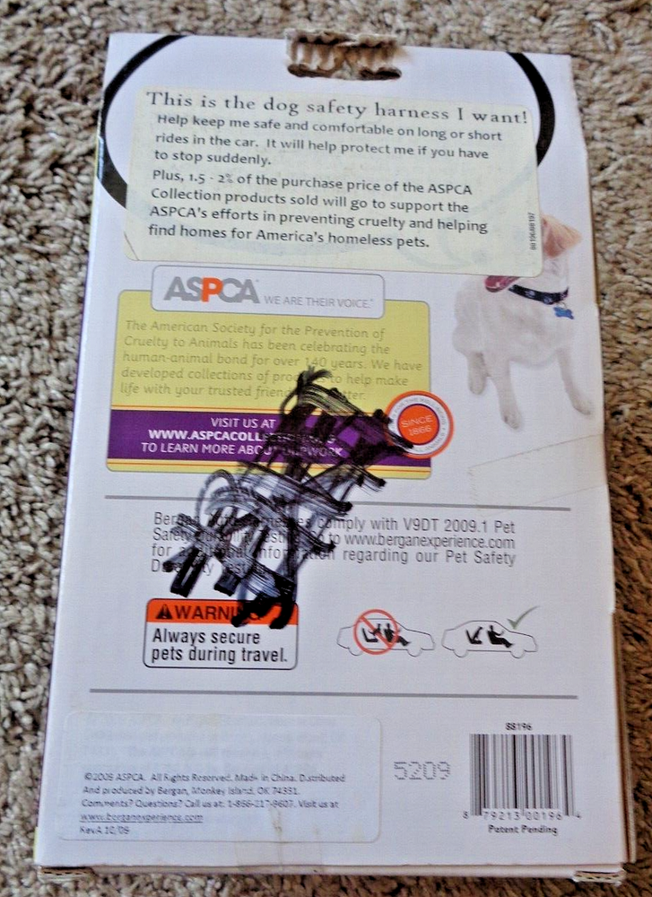 ASPCA Dog Auto Safety Harness & Tether -Medium 25-50 lbs- Free Shipping