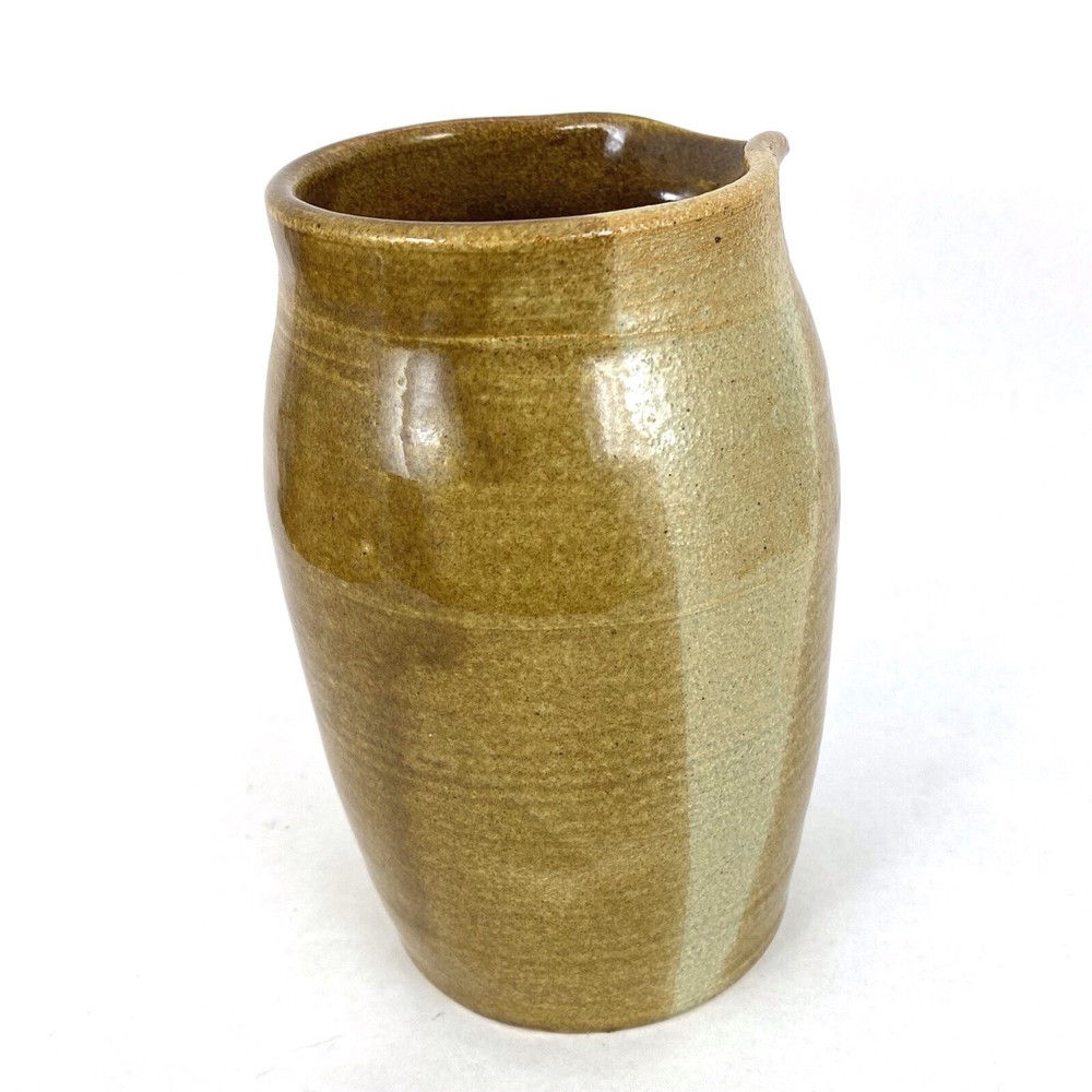 Glossy Beige/Brown Ceramic Pitcher Signed