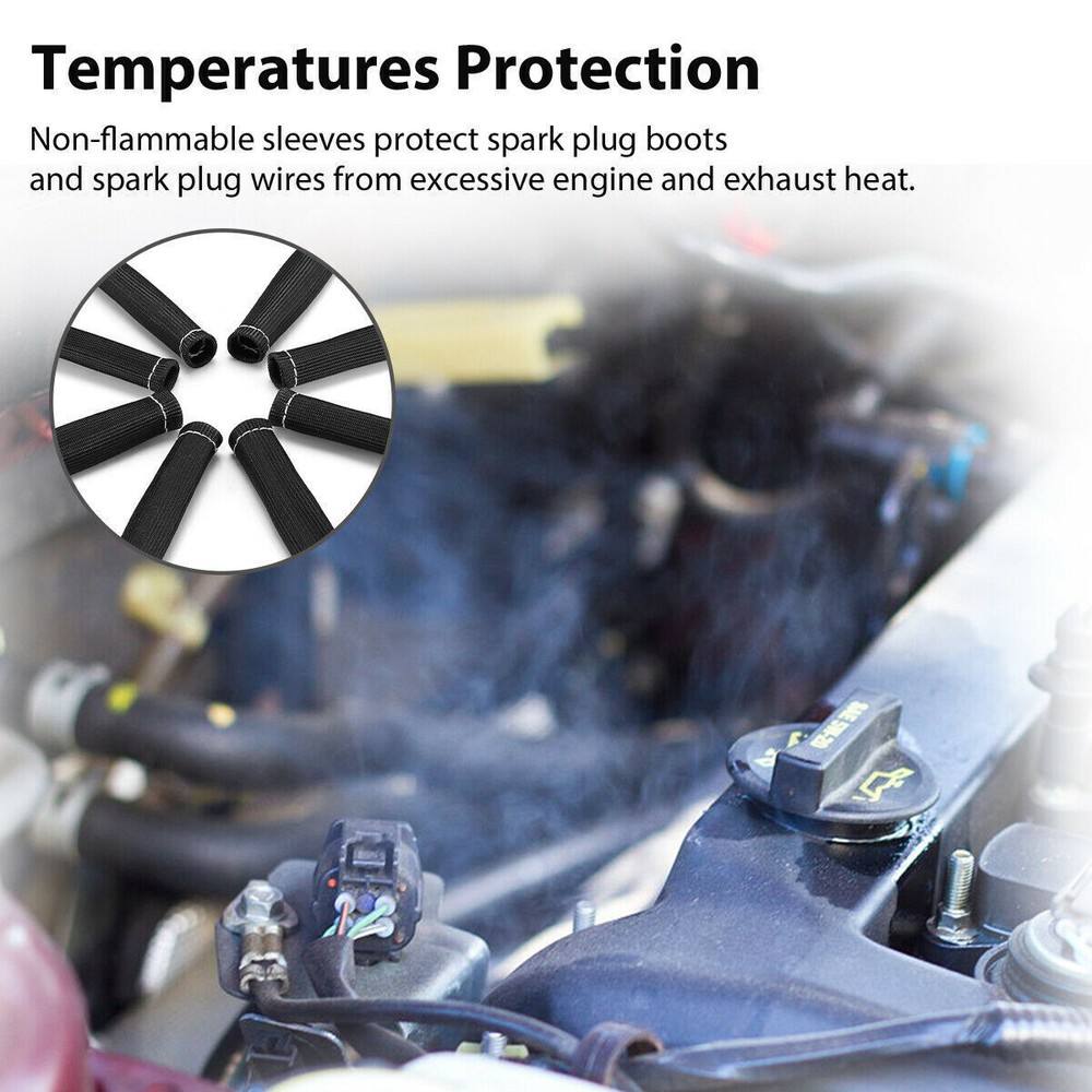 8Pack Spark Plug Heat Protector Insulating Fire Sleeve Spark Plug Wire Protector