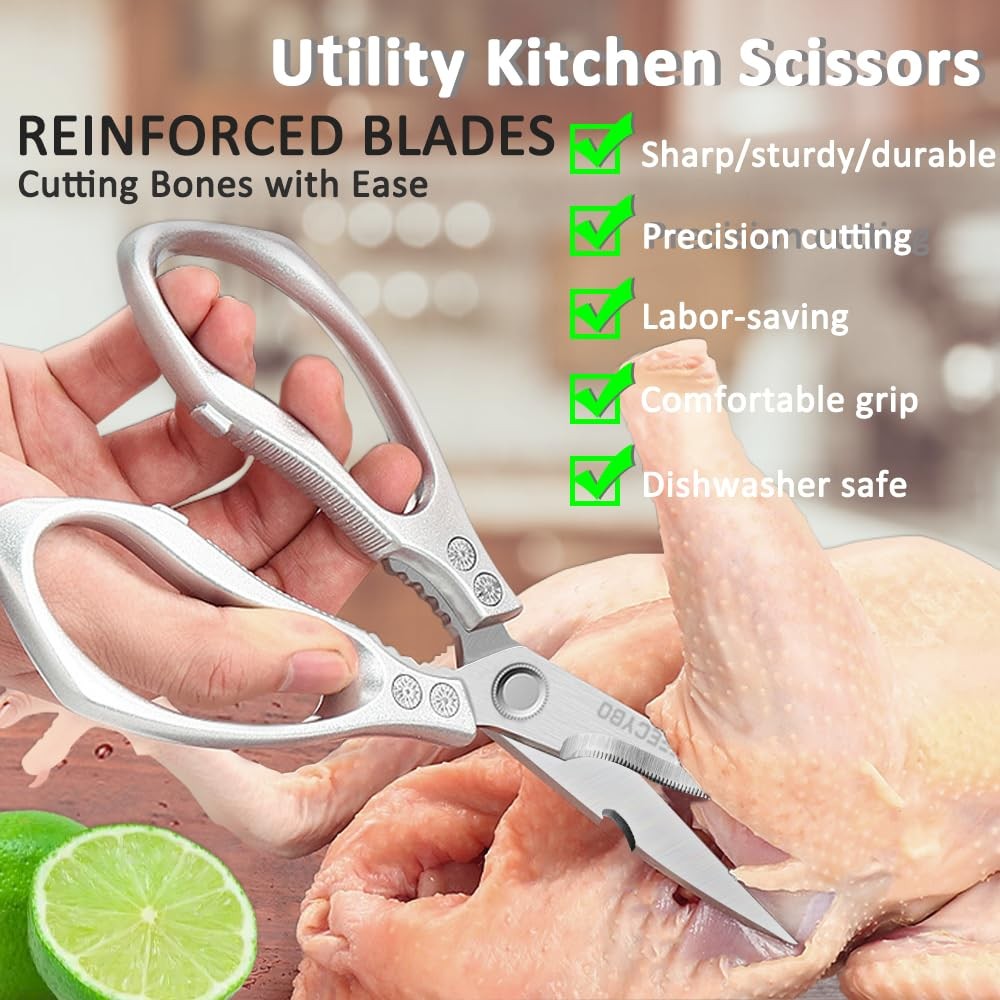 Heavy Duty Kitchen Scissors 2-Pack Stainless Steel Silver