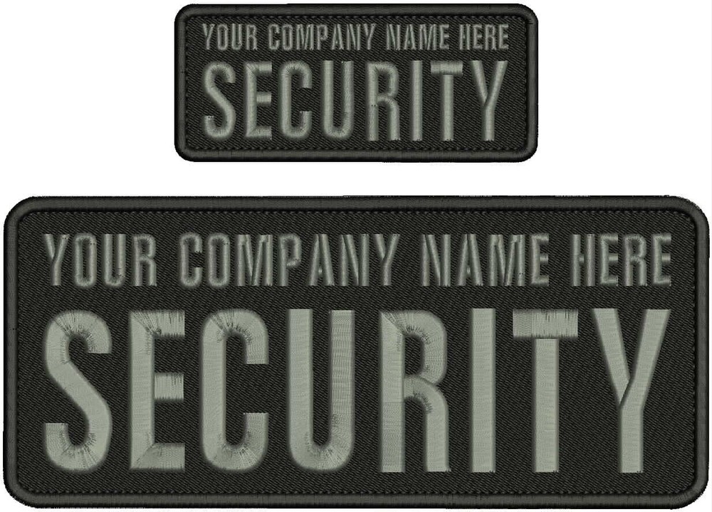 CUSTOM SECURITY EMBROIDERY PATCH 4X10 AND 2X5 HOOK ON BACK  BLK/GRAY
