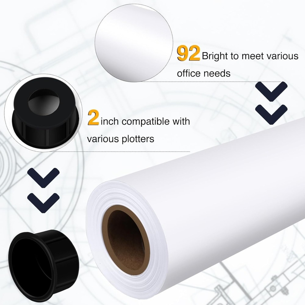 4rolls 36" x 150' 20lb Bond Plotter Paper for Wide Format Inkjet Printers US