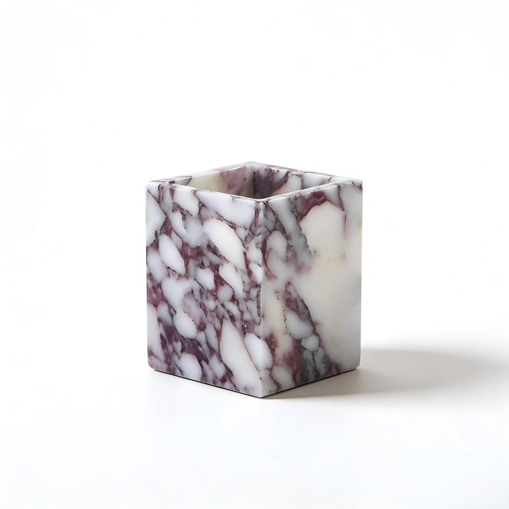 Marble Pen Holder, White Stone Rectangular Desktop Organizer, Office Study Ma...